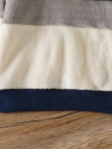 Boys' Casual Fleece Contrast Color Crew Neck Sweatshirt And Fleece Long Pants With Embroidered Chest Decor, Suitable For Daily Wear, School And Other Occasions, Autumn/Winter - Blue - View 8