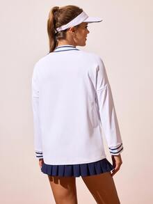 CourtClass CourtClass Women's Contrast Color Casual Long Sleeve Sports Jacket - White - View 2
