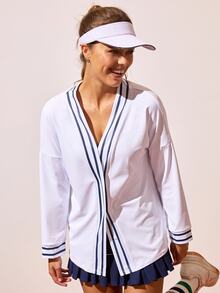 CourtClass CourtClass Women's Contrast Color Casual Long Sleeve Sports Jacket - White - View 8