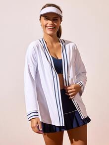 CourtClass CourtClass Women's Contrast Color Casual Long Sleeve Sports Jacket - White - View 5