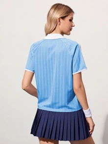 CourtClass CourtClass Women's Contrast Color Short Sleeve Tennis Shirt - Blue - View 2