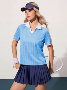 CourtClass CourtClass Women's Contrast Color Short Sleeve Tennis Shirt - Blue - View 7