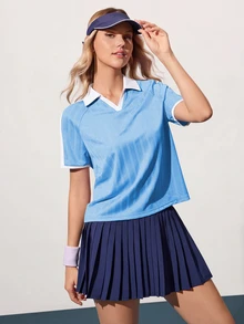 CourtClass CourtClass Women's Contrast Color Short Sleeve Tennis Shirt - Blue - View 8