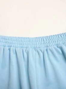 SHEIN Teen Girls Blue Ribbed Knit Top And Casual Vintage Sweatpants 2 Pieces Set, Spring/Autumn - Blue - View 7