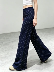Selianne Celana Panjang Wanita Motif Polkadot Gaya Korea, Modis dan Serbaguna - Navy Blue - View 3