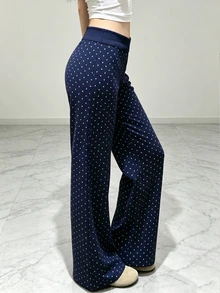 Selianne Celana Panjang Wanita Motif Polkadot Gaya Korea, Modis dan Serbaguna - Navy Blue - View 4