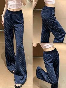 Selianne Celana Panjang Wanita Motif Polkadot Gaya Korea, Modis dan Serbaguna - Navy Blue - View 1