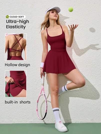 CourtClass CourtClass Vestido sin mangas elegante para mujer, mono deportivo, vestido de tenis para mujer, ropa deportiva para mujer, vestido de tenis para mujer, vestido de entrenamiento con pantalones cortos incorporados para mujer, ropa de entrenamiento para mujer, conjuntos de ropa deportiva para mujer, vestido de gimnasio para mujer, vestidos deportivos, ropa de entrenamiento para mujer