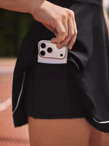 Courtclass 女款運動連身裙，附拉鍊方便穿脫，內建口袋短褲，適合網球、訓練、瑜伽、跑步及戶外運動 - 黑色 - 查看 9