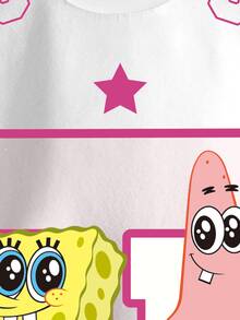 SpongeBob SquarePants | SHEIN 女童秋冬休閒卡通印花運動衫 - 白色 - 查看 6