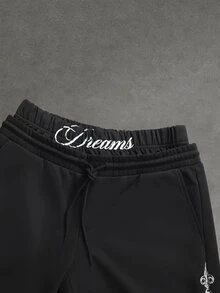 SLATEMANN Men's Letter Print Casual Daily Sweatpants - Black - View 5