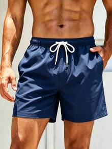 Manfinity Swimmode Summer Men's Shell Print Drawstring Waist Double-Layer Beach Shorts Holiday / Vacation / Beach / Hawaii / Tropical / Swim /  Bathing - Navy Blue - View 6