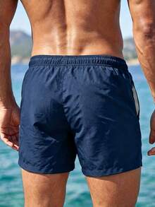 Manfinity Swimmode Summer Men's Shell Print Drawstring Waist Double-Layer Beach Shorts Holiday / Vacation / Beach / Hawaii / Tropical / Swim /  Bathing - Navy Blue - View 2