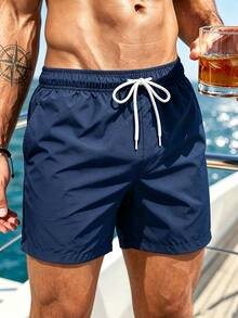 Manfinity Swimmode Summer Men's Shell Print Drawstring Waist Double-Layer Beach Shorts Holiday / Vacation / Beach / Hawaii / Tropical / Swim /  Bathing - Navy Blue - View 5