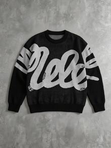Manfinity Hypemode Men's Fashion Versatile Jacquard Crew Neck Long Sleeve Sweater - Black - View 3