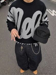 Manfinity Hypemode Men's Fashion Versatile Jacquard Crew Neck Long Sleeve Sweater - Black - View 2