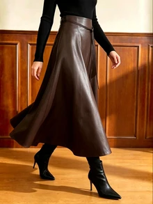 Auvina Vintage And Durable, Elegant And Formal For Parties And Weddings, Suitable For Autumn And Winter Wear, Versatile Plus-Size Skirt. - Coffee Brown - View 5