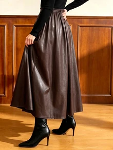 Auvina Vintage And Durable, Elegant And Formal For Parties And Weddings, Suitable For Autumn And Winter Wear, Versatile Plus-Size Skirt. - Coffee Brown - View 2