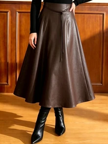 Auvina Vintage And Durable, Elegant And Formal For Parties And Weddings, Suitable For Autumn And Winter Wear, Versatile Plus-Size Skirt. - Coffee Brown - View 4