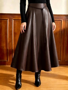 Auvina Vintage And Durable, Elegant And Formal For Parties And Weddings, Suitable For Autumn And Winter Wear, Versatile Plus-Size Skirt. - Coffee Brown - View 3