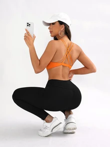 Slayform Slayform Women's Fashionable Simple Solid Color Sports Bra With Twist Design - Orange - View 6