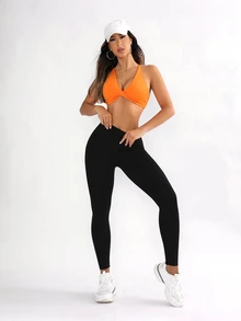 Slayform Slayform Women's Fashionable Simple Solid Color Sports Bra With Twist Design - Orange - View 4