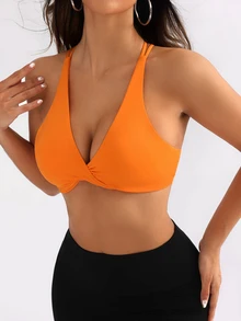 Slayform Slayform Women's Fashionable Simple Solid Color Sports Bra With Twist Design - Orange - View 5