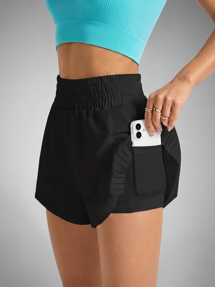 Slayform Slayform Celana Pendek Olahraga Wanita Warna Polos dengan Pinggang Elastis dan Kantong - Hitam - View 1