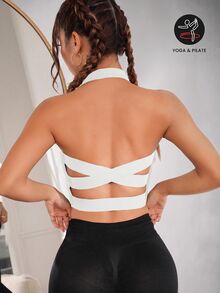 Slayform Slayform Crisscross Backless Halter Neck Sports Bra - White - View 3