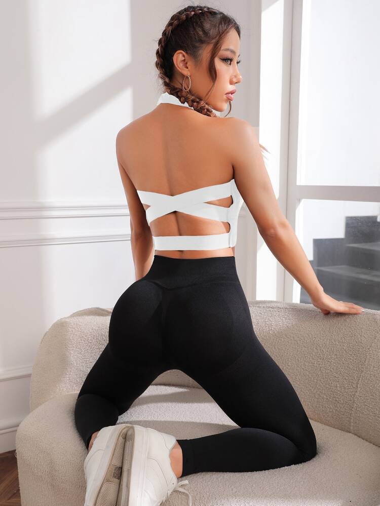 Slayform Slayform Crisscross Backless Halter Neck Sports Bra - White - View 6