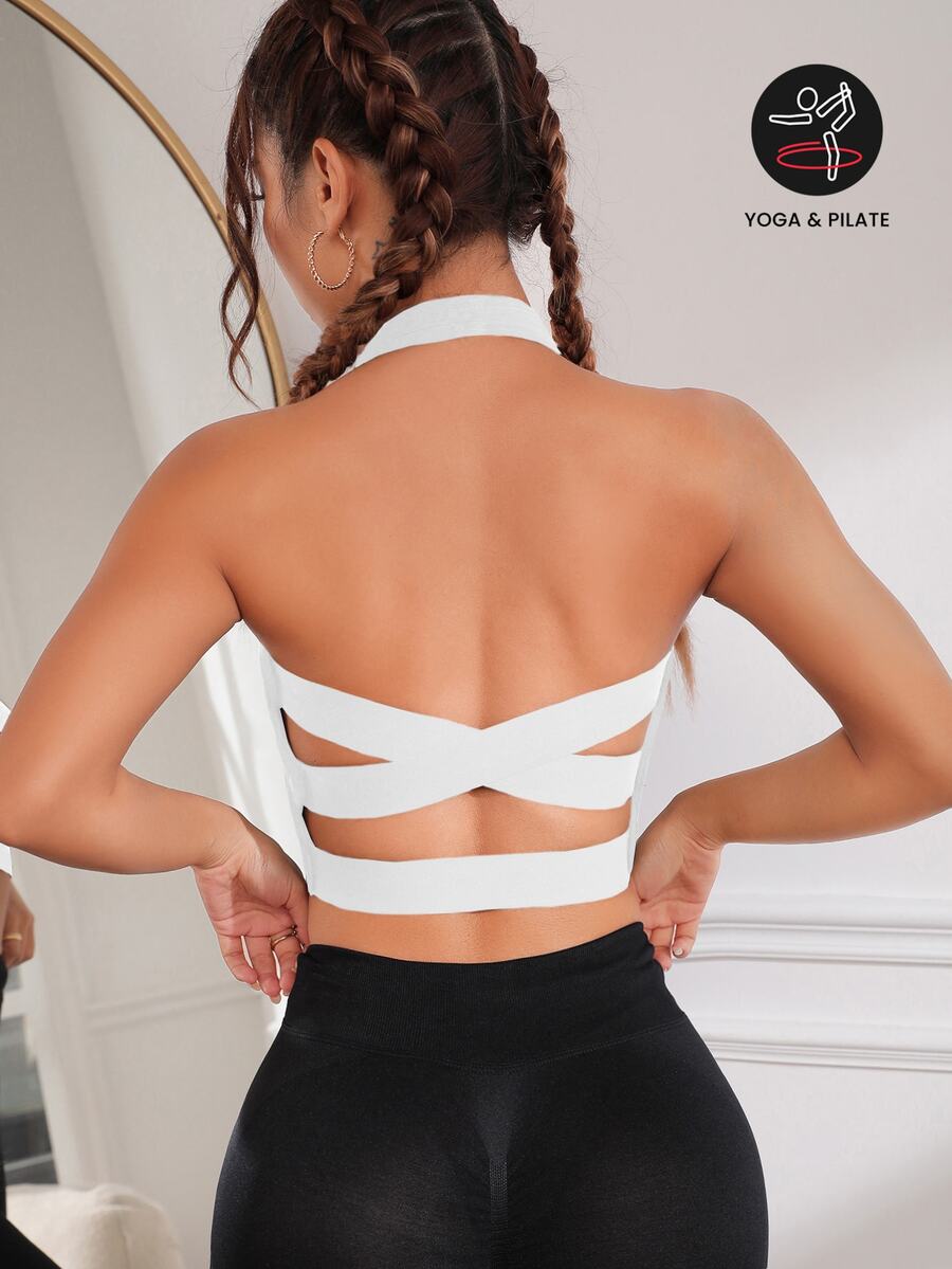 Slayform Slayform Crisscross Backless Halter Neck Sports Bra - White - View 1