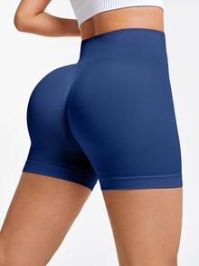 Slayform Slayform Women's Solid Color Seamless Butt-Lifting Sports Shorts - Navy Blue - View 3