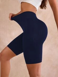 Slayform Slayform Navy Blue Seamless Bermuda Shorts With Y-Shaped Seams For Enhanced Support Spandex Shorts Tummy Control - Navy Blue - View 8