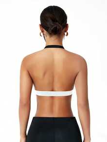 Slayform Slayform Women's Contrast Color Halter Daily Workout Sports Bra - White - View 2