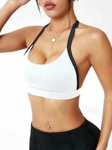 Slayform Slayform Women's Contrast Color Halter Daily Workout Sports Bra - White - View 5