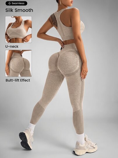 Slayform Slayform Femei solide gât rotund fără mâneci top și talie elastică pantaloni lejeri sport costum antrenament femei seturi