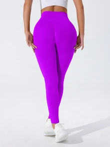 Slayform Slayform Women's High Waisted Leggings With Y Shaped Seam,Soft Opaque Tummy Control Lifting Squat Proof Compression Fit Yoga Pants For Running & Exercise - Purple - View 4