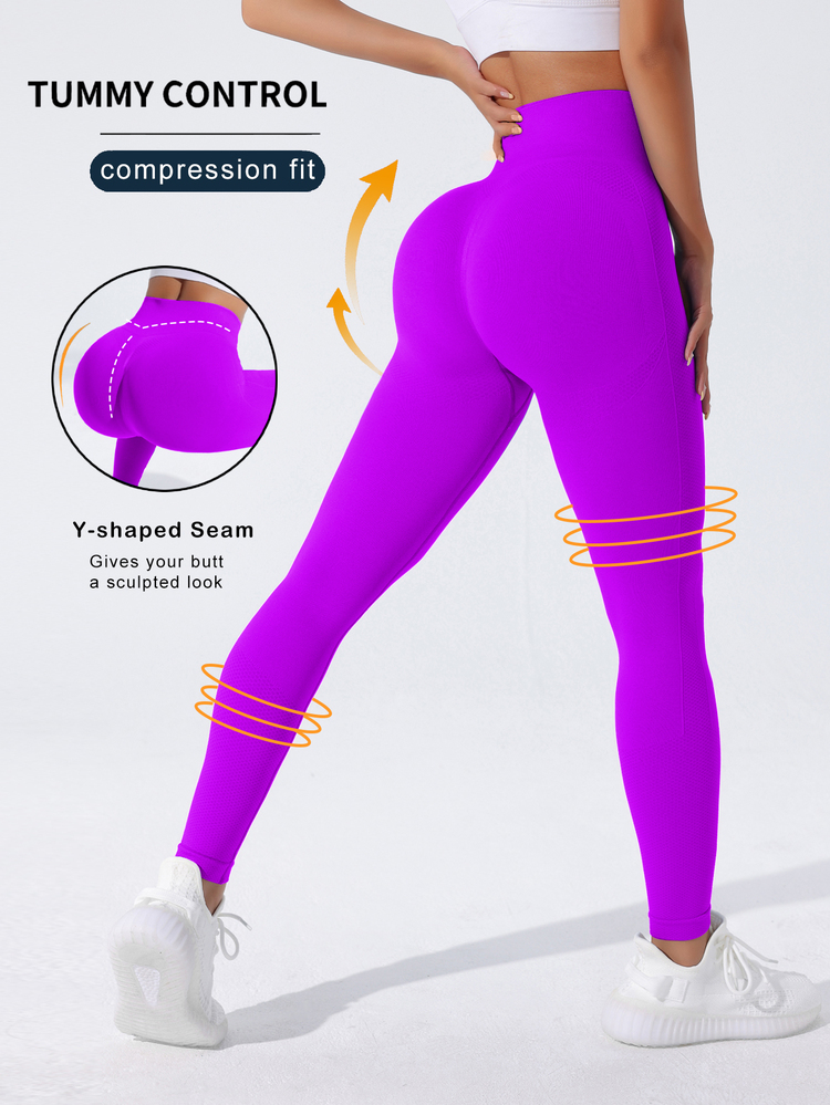 Slayform Slayform Women's High Waisted Leggings With Y Shaped Seam,Soft Opaque Tummy Control Lifting Squat Proof Compression Fit Yoga Pants For Running & Exercise - Purple - View 3