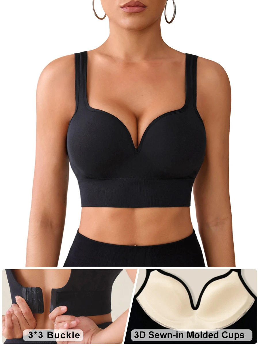 Slayform Slayform Seamless High Impact Sports Bras For Women,Sewn-In Non-Removable Pads Molded Cups,Racerback Workout Yoga Running,Black Summer Athleisure Basic Gym - Black - View 1