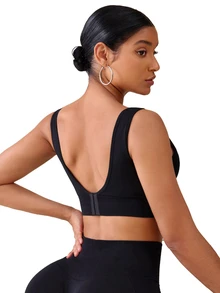 Slayform Slayform Seamless High Impact Sports Bras For Women,Sewn-In Non-Removable Pads Molded Cups,Racerback Workout Yoga Running,Black Summer Athleisure Basic Gym - Black - View 5