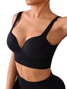 Slayform Slayform Seamless High Impact Sports Bras For Women,Sewn-In Non-Removable Pads Molded Cups,Racerback Workout Yoga Running,Black Summer Athleisure Basic Gym - Black - View 4