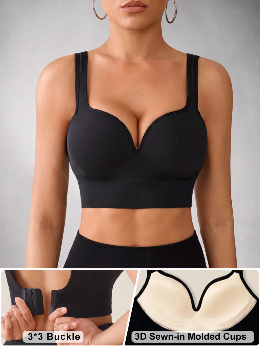 Slayform Slayform Seamless High Impact Sports Bras For Women,Sewn-In Non-Removable Pads Molded Cups,Racerback Workout Yoga Running,Black Summer Athleisure Basic Gym - Black - View 1