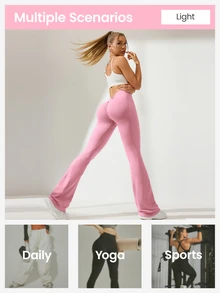 Slayform Slayform Solid Color Pleated Bell Bottom Leggings, Suitable For Yoga - Pink - View 7