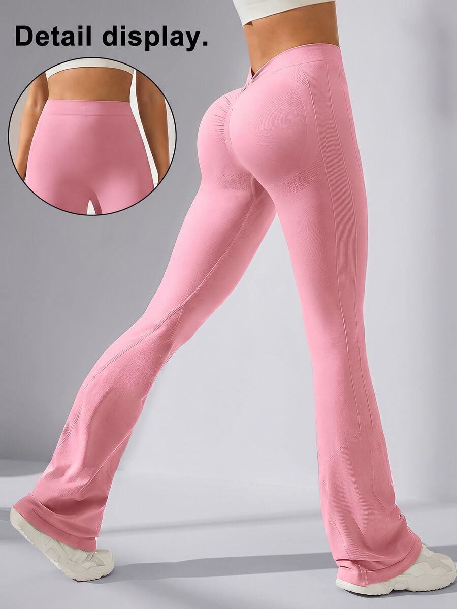 Slayform Slayform Solid Color Pleated Bell Bottom Leggings, Suitable For Yoga