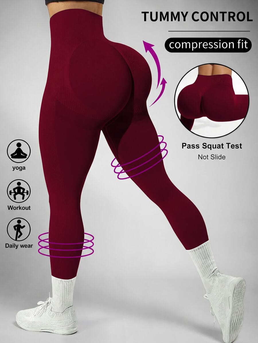 Slayform Slayform Seamless High Waisted Yoga Leggings For Chinese New Year - Burgundy - View 1