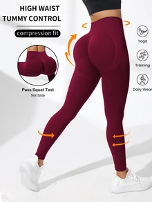 Slayform Slayform Seamless High Waisted Yoga Leggings For Chinese New Year - Burgundy - View 8