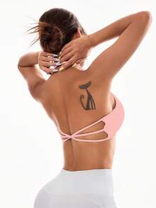 Slayform Slayform Women's Blush Pink Halter Sports Bra,Summer Sexy Open Back Gym Top,Stylish Criss Cross Backless Workout Crop Tops For Gym - Pink - View 3