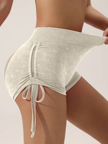 Slayform Slayform Women's Seamless High Elasticity Butt Lifting Brushed Sports Shorts With Side Drawstring - Khaki - View 8