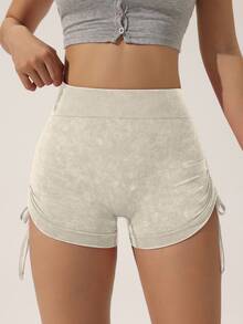 Slayform Slayform Women's Seamless High Elasticity Butt Lifting Brushed Sports Shorts With Side Drawstring - Khaki - View 5