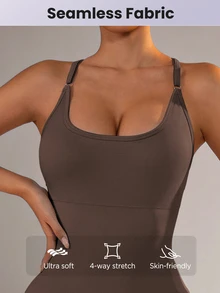 Slayform Slayform Women's Solid Color Backless Yoga Jumpsuit - Brown - View 4